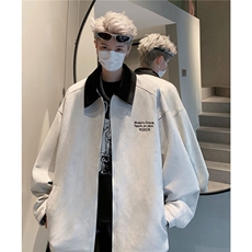 秋装新款港风撞色麂皮绒外套刺绣宽松情侣装夹克男C213-7862-P88，男装夹克，电商C213(原B265)