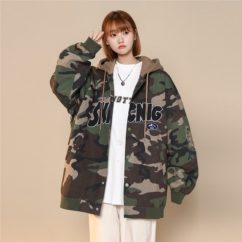 2025秋季新款中性英文字母迷彩服宽松连帽夹克外套H03/P108控128，男装夹克，电商A148-1