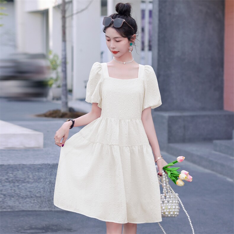 粉色泡泡袖连衣裙女夏季2025新款法式甜美小个子仙女公主裙a字裙,女装连衣裙,韩美纤衣