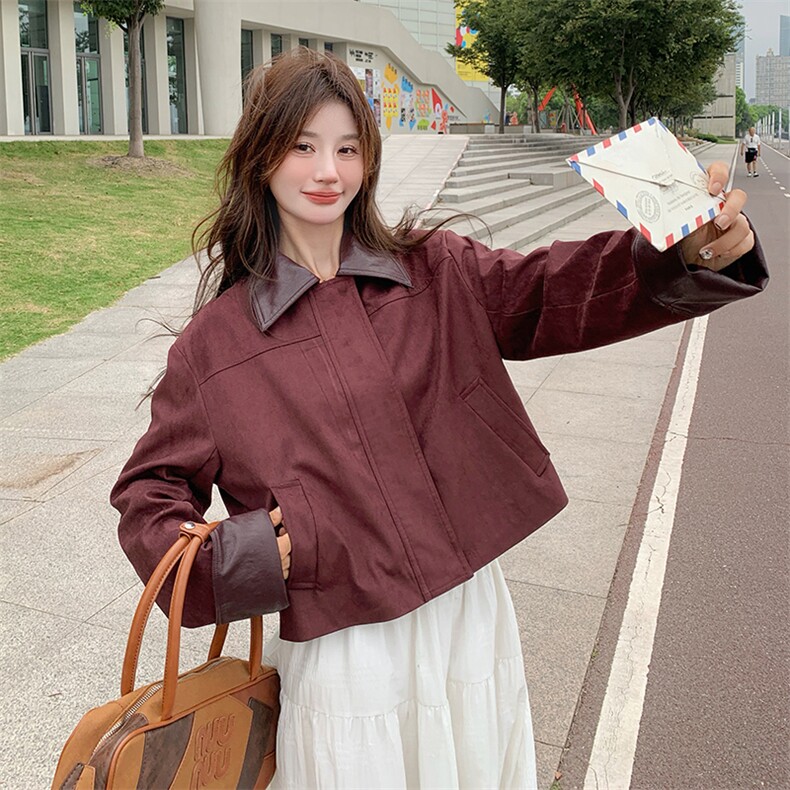 ：春装新款拼色领子短款小外套上衣2C135-6820P155K228,女装短外套,2C135