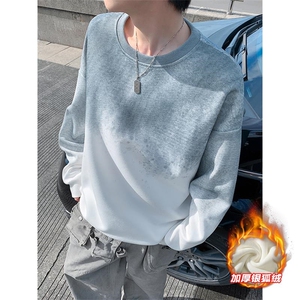 450g高克重华棉潮流渐变扎染大码长袖卫衣男W5439J加绒-特P45控88图片