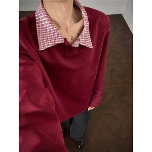 春秋男士卫衣美式格子翻领运动上衣男女潮牌秋季外套Polo衫