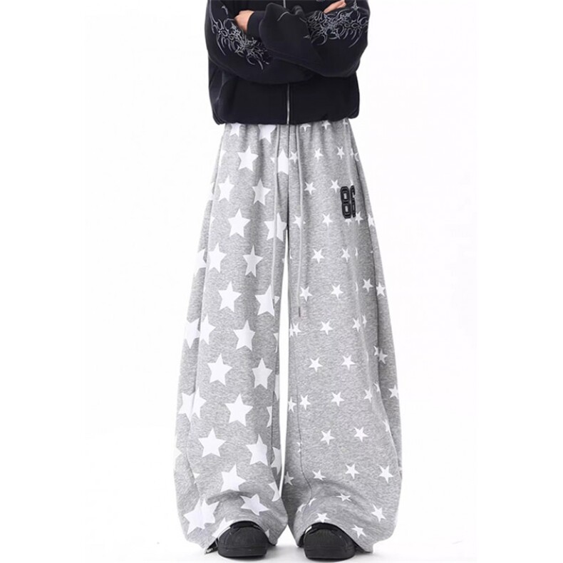 【002】星星阔腿运动卫裤男宽松抽绳拖地长裤A079-M1000-P42,男装休闲裤,电商A079
