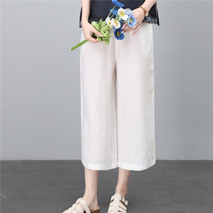 高端亚麻九分裤女夏季薄款裤子2026新款小个子妈妈直筒显瘦休闲裤图片