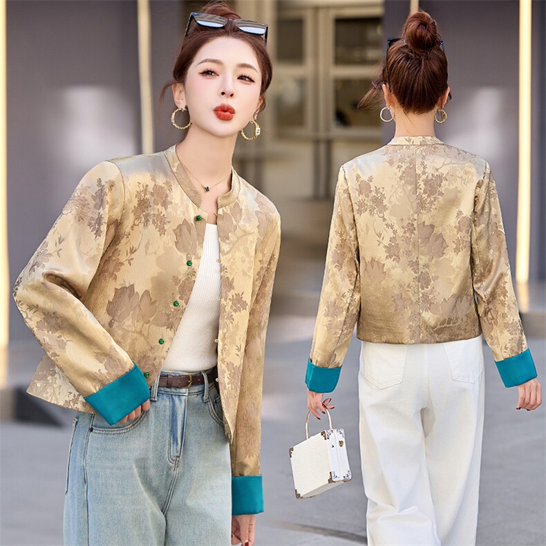 新中式国风提花外套女2025春季新款小个子高级感修身短款唐装上衣,女装短外套,布芭啦
