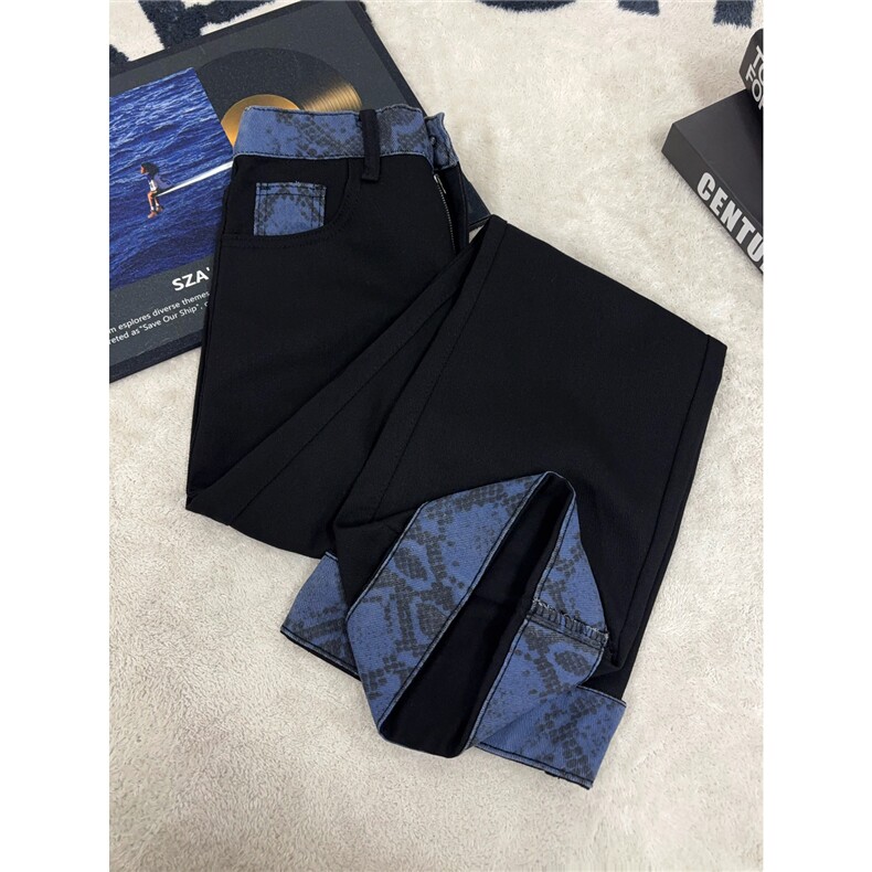 B221美式高街宽松拼接牛仔裤黑色50%棉50%聚酯LK25520-特P45控78,男装牛仔裤,电商B221