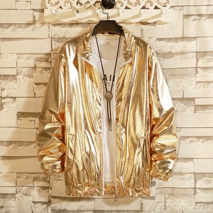 春秋亮面夹克罗纹领罗纹下摆袖口罗纹金银夹克表演服舞蹈服装图片