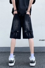 B221美式ins高街暗黑拉链休闲牛仔短裤五分裤LK23082-P50控68，男装牛仔裤，电商B221
