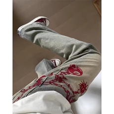 复古水洗做旧黄泥染刺绣牛仔裤男直筒宽松微喇叭vibe裤子N1116，男装牛仔裤，星座1116A（原606A-3）