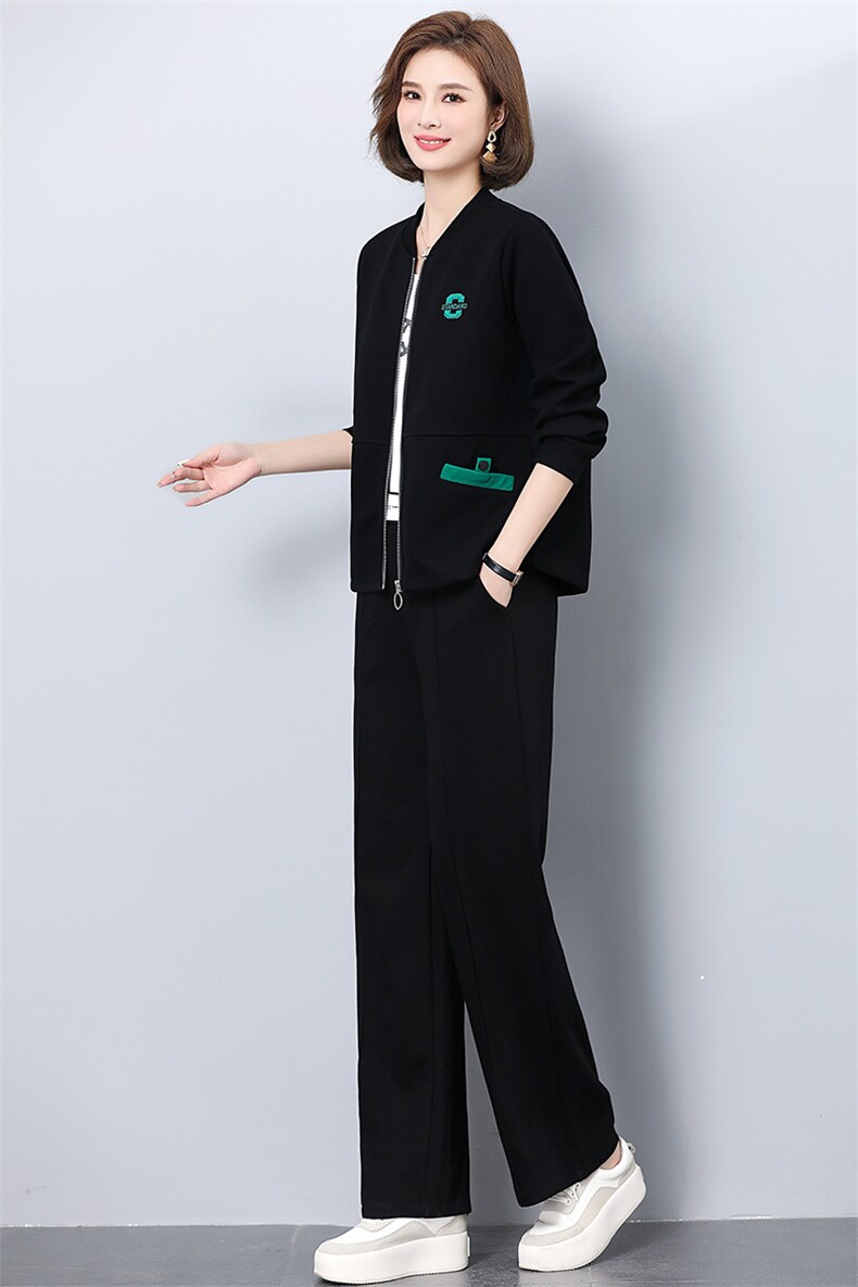 中年妈妈春装外套中老年休闲运动服套装女春秋气质大码上衣两件套,女装运动套装,妃曼