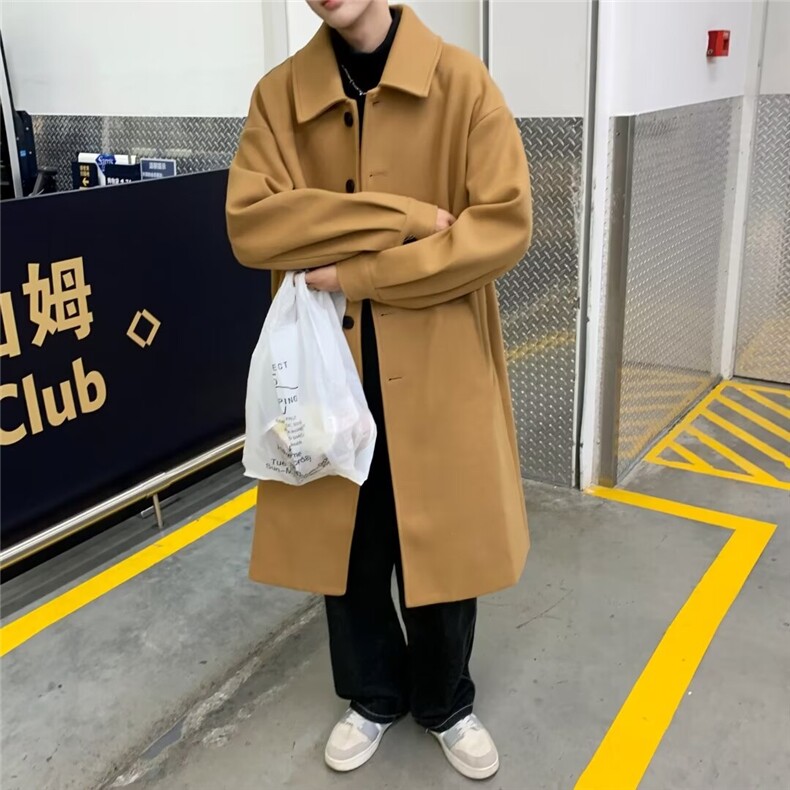 排扣毛呢子大衣男士韩版中长款冬季风衣帅气百搭外套宽松Z20/P48,男装风衣,星座506