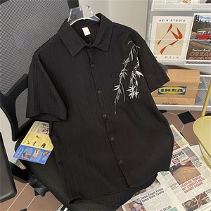 2024夏季新款潮牌港风休闲上衣冰丝短袖衬衫男 现货 W8137-P30图片