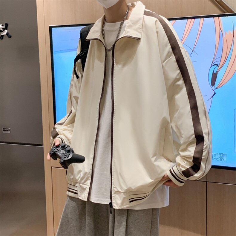 春款复古撞色拼接立领外套男潮牌宽松情侣休闲夹克衫JK077-P58,男装夹克,星座308B-1