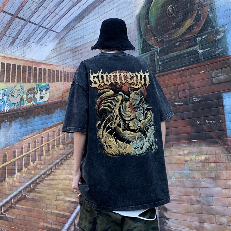 2025年夏做旧复古水洗T恤美式重磅力推XZ517A-BK1280-P38图片