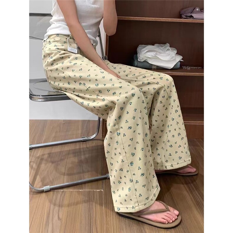 大码复古碎花直筒牛仔裤女2025新款设计感高腰高腰宽松阔腿裤,男装牛仔裤,星座1210-1
