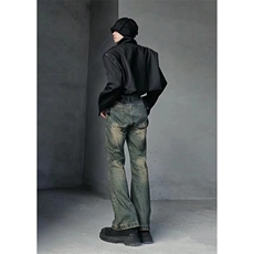 美式ins高街hiphop微喇重工艺水洗复古蓝牛仔裤货号K2322-1P60，男装牛仔裤，电商A063