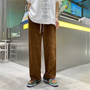 男秋季新款港风休闲裤美式潮牌vibe棕色裤子男纯棉K7092P38图片