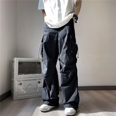 美式辣妹工装裤男女新款抽绳褶皱hiphop宽松垂感显瘦降落伞裤潮，男装休闲裤，星座601-2