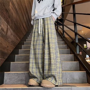 得物品质秋冬款男毛呢条纹裤直筒宽松长裤h0114 P65图片