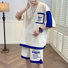 夏季港风运动休闲短袖T恤套装男个性印花情侣半袖两件套6618-P60，男装T恤，电商A441-1