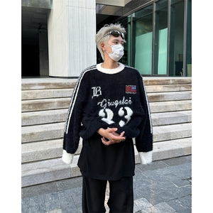 2024新款美式复古高街运动休闲毛衣针织衫痞帅现货 W8452-P55图片