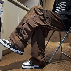 工装裤男款秋冬美式潮牌多口袋直筒阔腿裤子宽松休闲长裤K989-P47，男装休闲裤，星座308B-1
