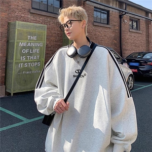 C22-P38 条纹圆领卫衣男秋季新款美式复古oversize学院风宽松图片