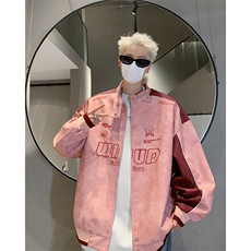 517A-8-JK007-P105秋季新款现货刺绣拼接撞色夹克做旧皮衣外套，男装夹克，星座517A-8（原B282）
