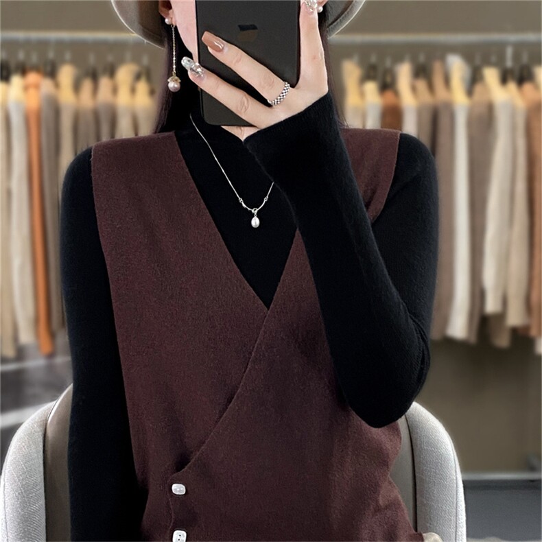 时尚女装仿羊毛马甲外套显瘦百搭V领设计优雅气质秋冬必备,女装马甲,暖姿羊绒
