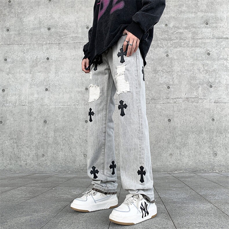 潮流美式刺绣嘻哈高街水洗牛仔裤潮流休闲裤A161-S2357-P60图片
