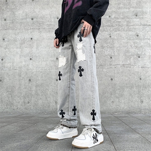 潮流美式刺绣嘻哈高街水洗牛仔裤潮流休闲裤A161-S2357-P60图片