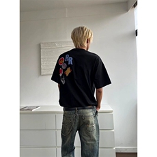 高品质纯棉T恤短袖-微章刺绣毛巾绣-索罗娜罗口M-2XL，男装T恤，星座506A