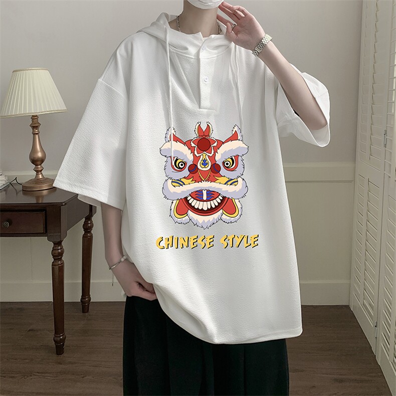 连帽短袖t恤男大码胖子带帽五分袖中袖 LD54185-P45图片