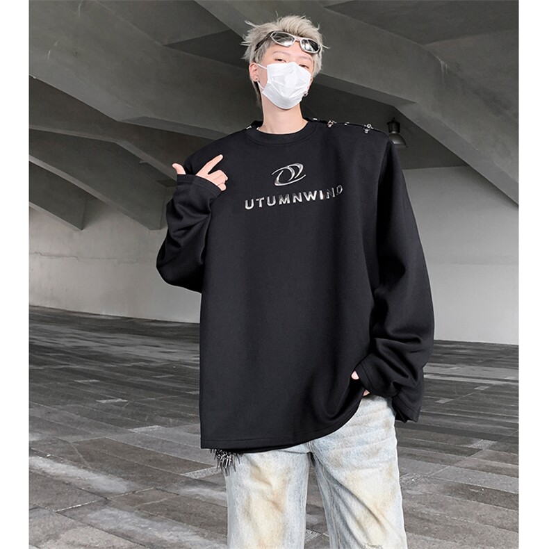 金属拉链设计感垫肩卫衣男秋冬高级感立体字母上衣B289-WY022-P85,男装卫衣,电商B289