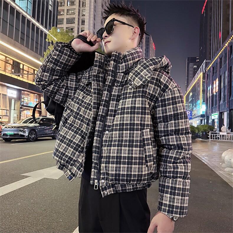 AY100/P128控168秋冬季社会小伙连帽格子百搭保暖口袋棉衣男图首2,男装棉衣,星座305B-1