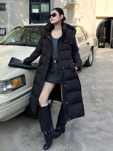 现货过膝羽绒服女加厚2026年冬季新款韩版收腰时尚保暖白鸭绒外套图片