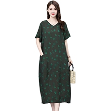 2024年夏季新款宽松舒适简约时尚棉麻连衣裙，女装连衣裙，香香