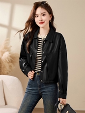 现货宽松蝙蝠袖绿色PU皮衣2024春装新款女装时尚百搭显瘦皮外套女，女装皮衣，潮流依族