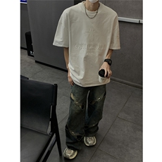 港风钢印多色大码短袖T恤男DT77781P28块特价控55：供抖音视频，男装T恤，星座227-7