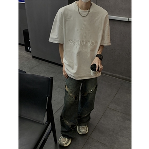 港风钢印多色大码短袖T恤男DT77781P28块特价控55：供抖音视频图片