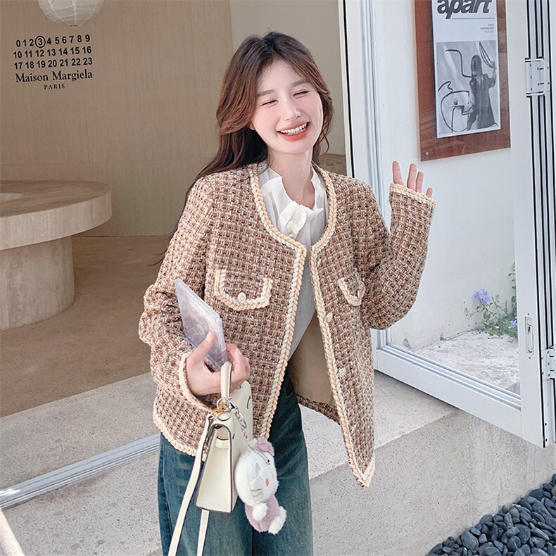 现货！2025秋冬装新品美拉德色小香风外套2C056-6816-P140控198,女装毛呢外套,2C056