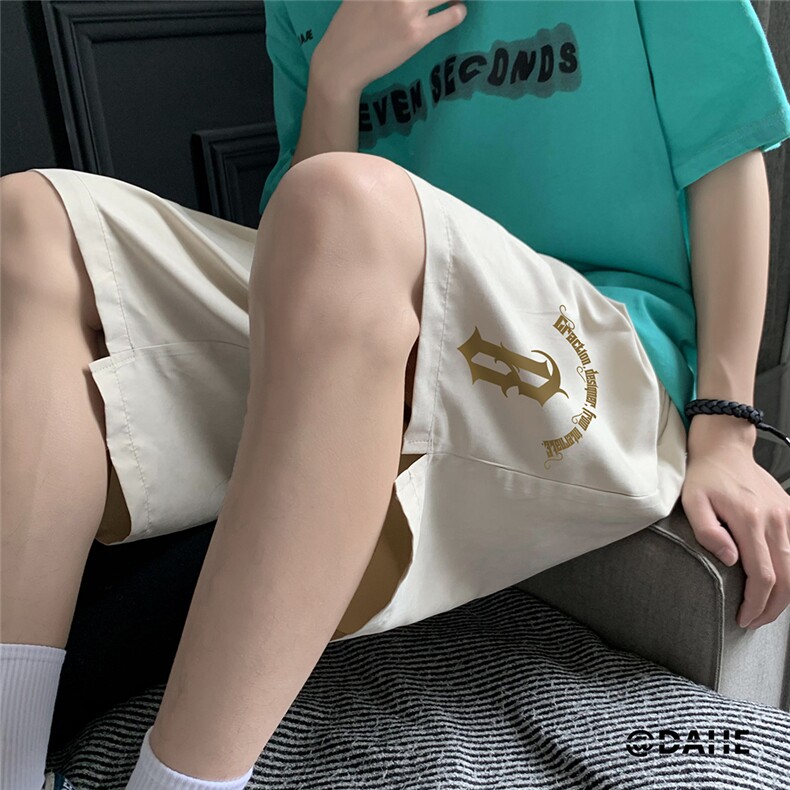 港风夏季新款宽松鹿皮绒印花纯色运动裤男女短裤K6105P25控38,男装牛仔裤,电商A268A