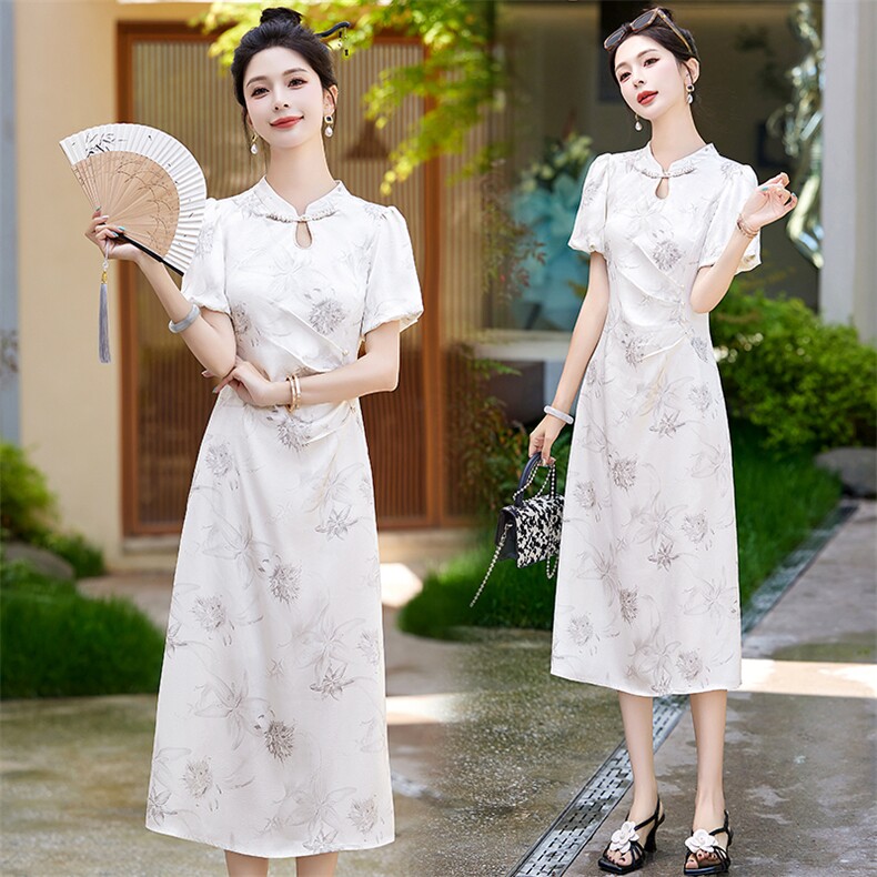 2024年夏季新中式改良旗袍连衣裙新款高级感收腰气质，女装连衣裙，蓝诺裳