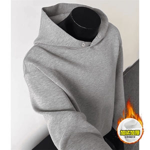 480G重磅加绒硬挺boxy男女秋冬美式高街结构一粒扣连帽卫衣厚外套图片
