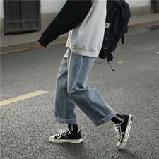 阔腿牛仔裤男港风宽松潮流痞帅百搭裤子直筒长裤930-p35加绒45,男装牛仔裤,星座1008-2