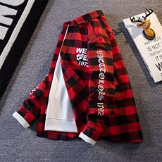 日系长袖黑白韩版潮流春秋款外套格子衬衫青少年气质款GZ807/P34，男装衬衫，星座506B