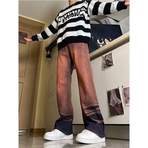 水洗牛仔裤男秋冬季潮牌痞帅炸街美式高街vibe风直筒裤F9099-p50图片