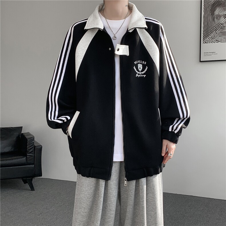 WY10190-特P60420g重磅-高品质-条纹设计感大码保暖卫衣外套男,男装棉衣,电商A059