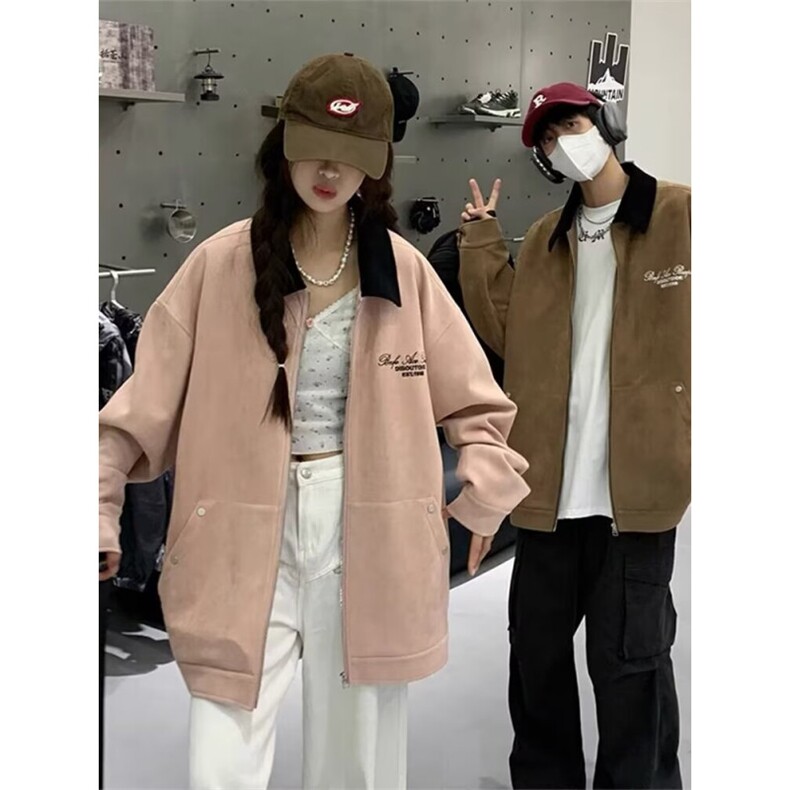 美式短款上衣刺绣麂皮绒外套男女潮牌宽松春秋底特律夹克,男装夹克,星座506A
