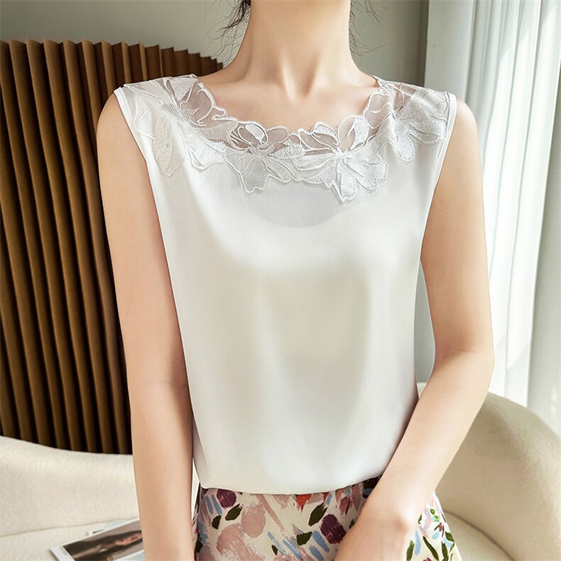 花边拼接纯色圆领背心2025年春季百搭，女装背心吊带，朝贺羊绒